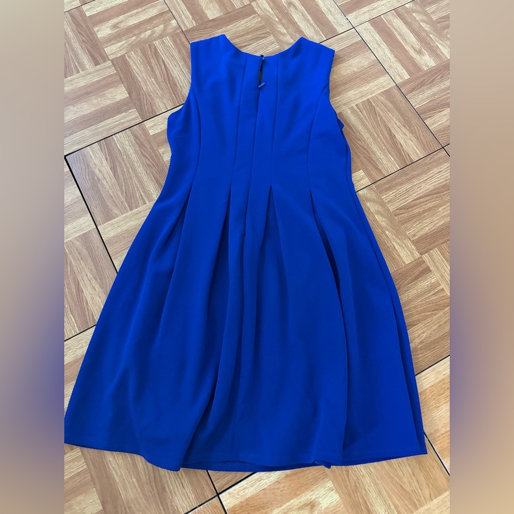 Girls Royal Blue Sleeveless Pleated A-Line Dress - Picture 2 of 2